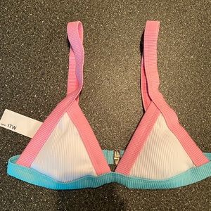 Pink and blue ribbed triangle bikini top